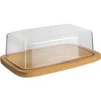 Beurrier Bambou et Plastique Beige et Transparent H6 x 12,5 x 20,5 cm, Marron