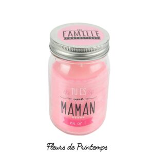 Bougie Jar Cire/Verre Rose "Tu es une maman en or"