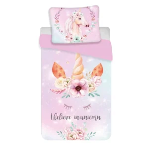 Licorne Parure de lit Enfant 100% Coton Housse de Couette 140x200 + Taie d'oreiller 70x90 cm Unicorn