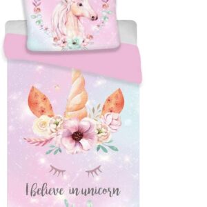 Licorne Parure de lit Enfant 100% Coton Housse de Couette 140x200 + Taie d'oreiller 70x90 cm Unicorn
